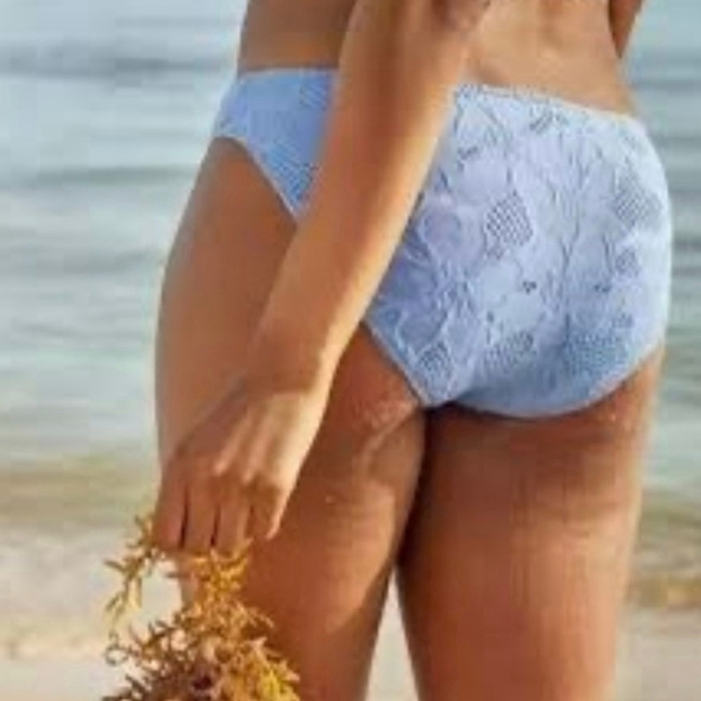 Aerie Eyelet Blue Bikini Bottoms S NWT Floral Textured Beachy Retro Lake Blue